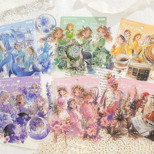 歌と夢 6種 240枚 ステッカー シール PET コラージュ素材 人物 女の子