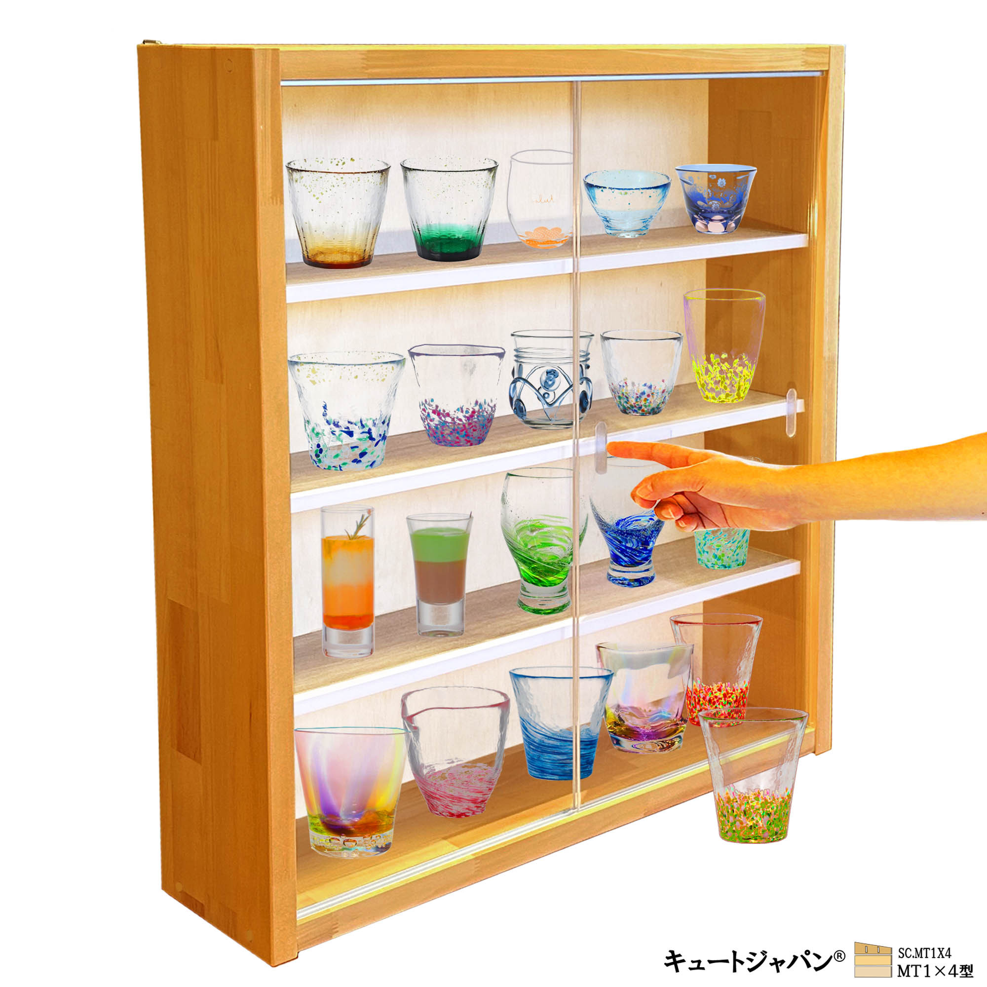 値下げ★食器 プチグラス 切子グラス コレクション アクリル障子付 メープル塗装 ☆値下げ☆切子グラス プチグラス 食器 コップ コレクション