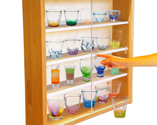 切子グラス プチグラス 収納 コレクションケース アクリル障子付 メープル塗装 7df76d4c1d549ec869e610780232f5