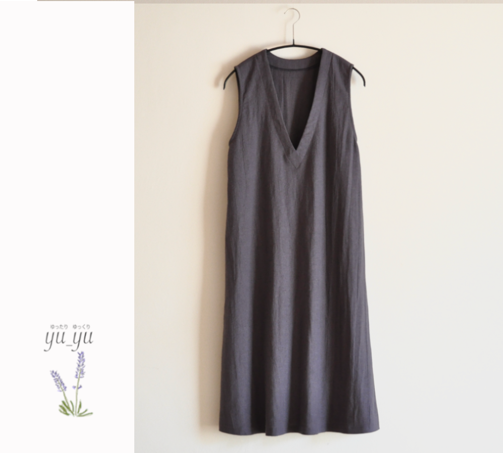 『新作』ジャンパースカート（コットンリネン、ラベンダーグレー）