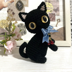 ねこちゃんチャーム　キンモクセイa 茶トラ猫の金木犀ハート♡あみぐるみ♡受注製作品 あみぐるみ