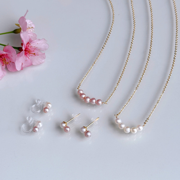 特集掲載 桜色 ピンク ホワイト ベビーパール ネックレス 小さいパール 14kgf 金属アレルギー 誕生日 ギフト 9枚目の画像