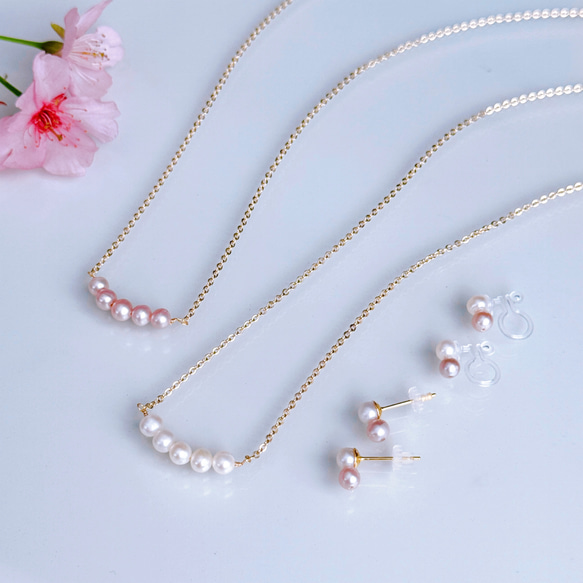 特集掲載 桜色 ピンク ホワイト ベビーパール ネックレス 小さいパール 14kgf 金属アレルギー 誕生日 ギフト 4枚目の画像
