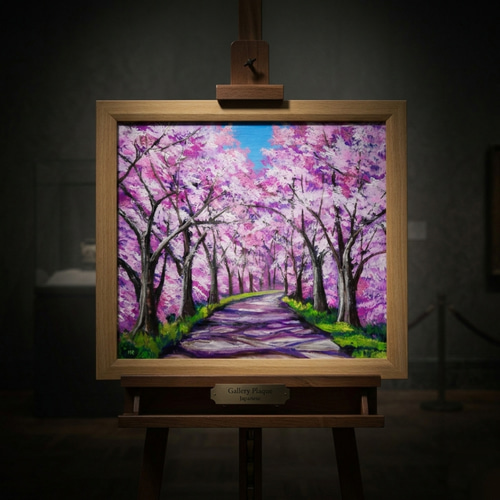 桜の小道：春の記憶】油彩画 桜 風景 風景画 油絵 額装なし（または