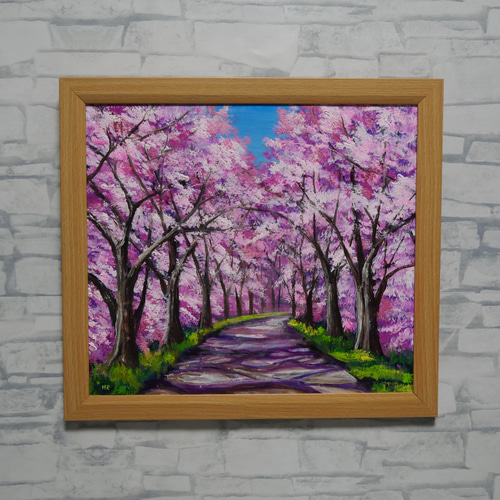 桜の小道：春の記憶】油彩画 桜 風景 風景画 油絵 額装なし（または