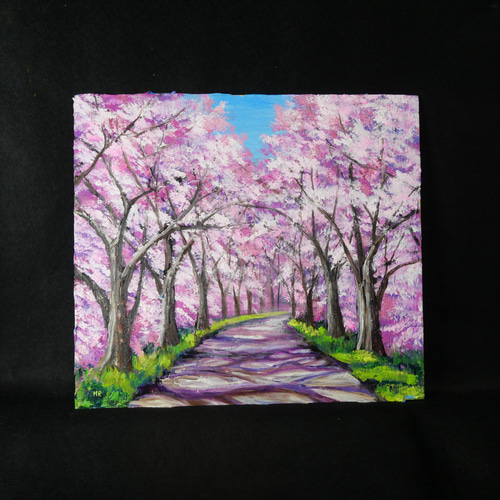 桜の小道：春の記憶】油彩画 桜 風景 風景画 油絵 額装なし（または