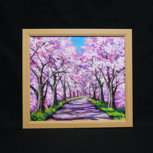 桜の小道：春の記憶】油彩画 桜 風景 風景画 油絵 額装なし（または