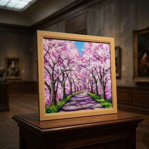 桜の小道：春の記憶】油彩画 桜 風景 風景画 油絵 額装なし（または