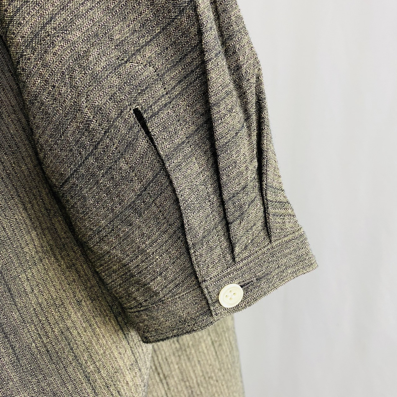 【遠州織物】ドルマンスリーブのロングブラウス 黒茶 逆スラブ ストライプ オーガニックコットン