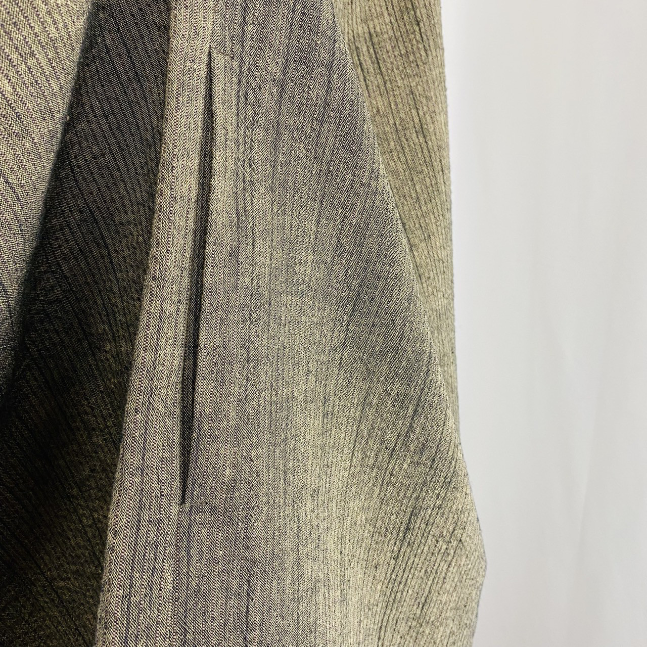 【遠州織物】ドルマンスリーブのロングブラウス 黒茶 逆スラブ ストライプ オーガニックコットン