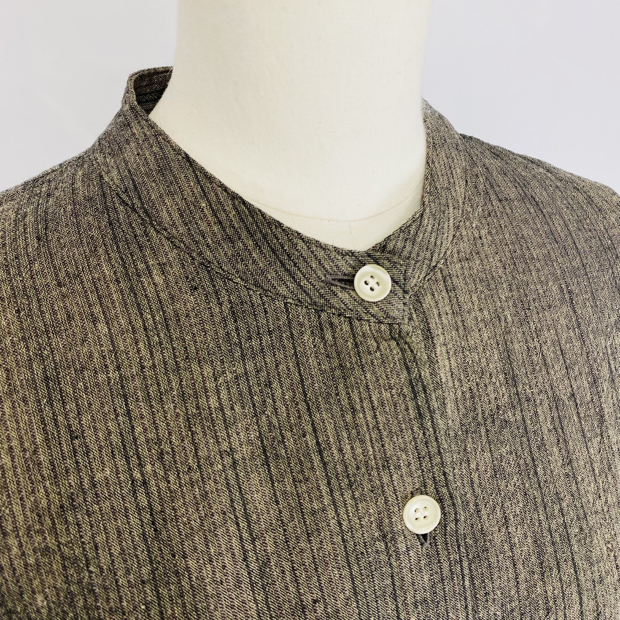 【遠州織物】ドルマンスリーブのロングブラウス 黒茶 逆スラブ ストライプ オーガニックコットン