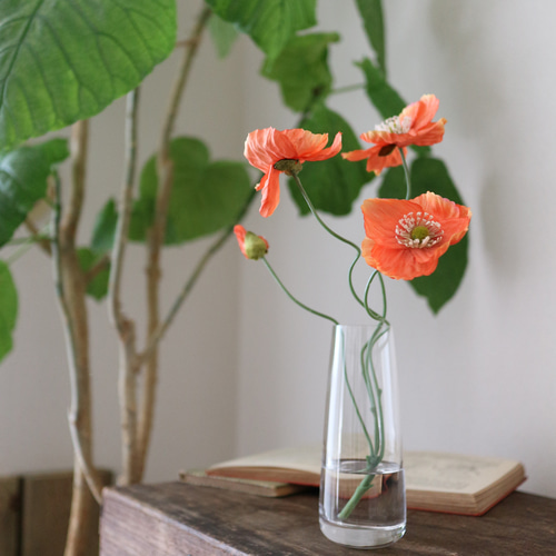 手入れの要らない ポピーの一輪挿し アートフラワー Bleu du ciel