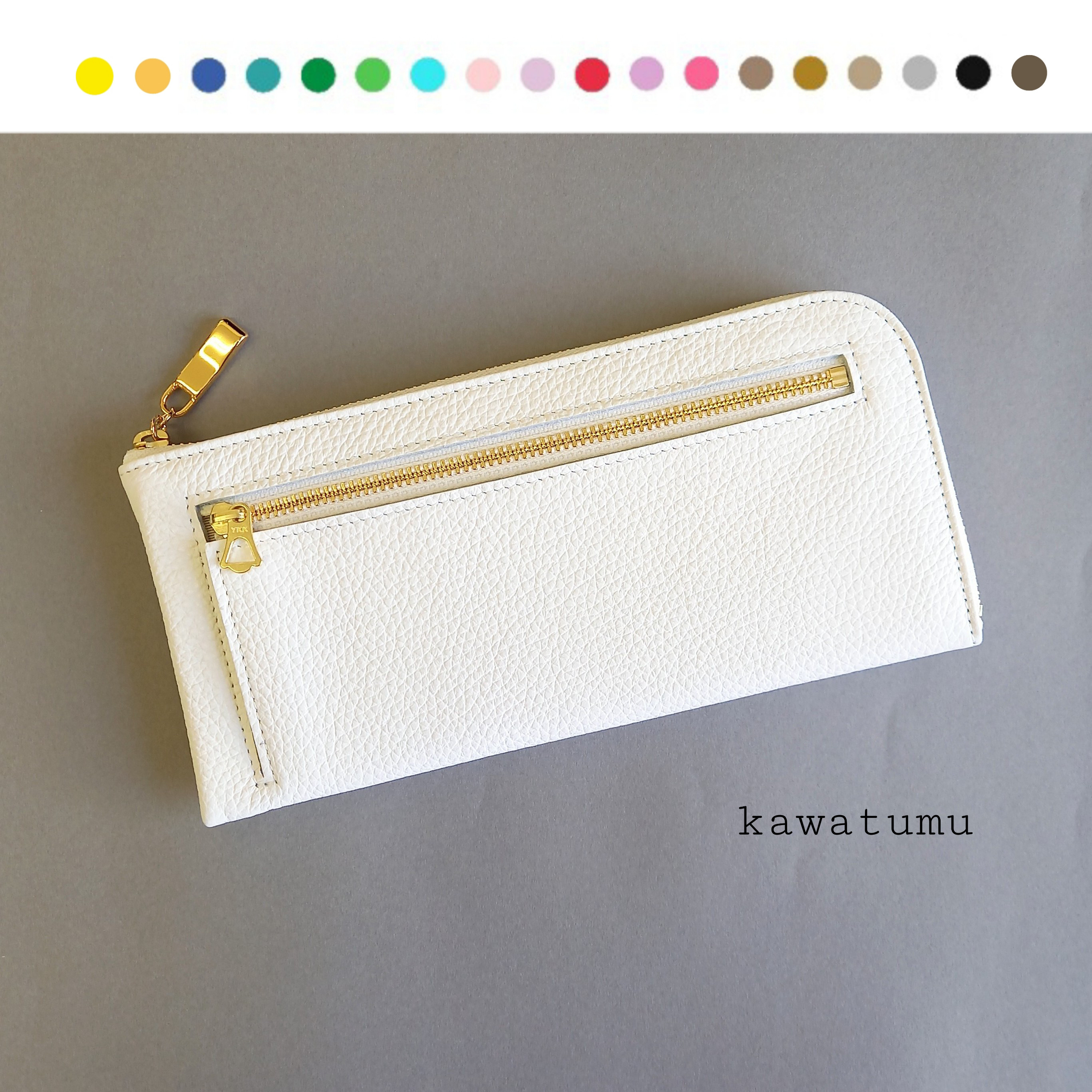スリムで軽く大容量な長財布(ホワイト)14枚カードポケット！高級イタリアンレザー◇薄い L字財布◇皮 革 レディース