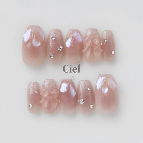size order】ネイルチップ チークネイル リボンネイル ピンク