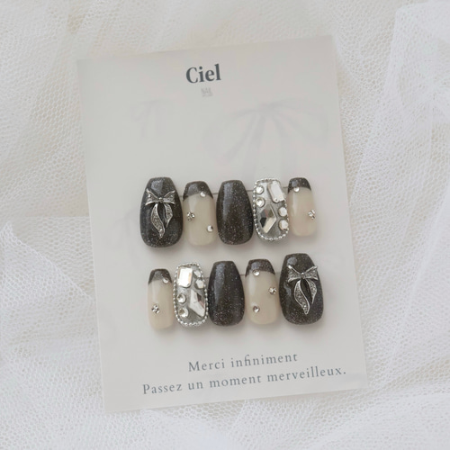 size order】ネイルチップ リボンネイル モノトーンネイル フレンチ