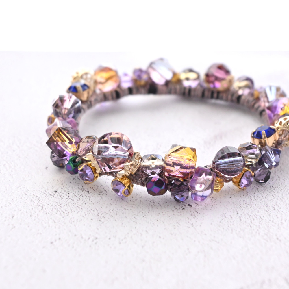 レトロ ステンドグラス シュシュ＊ブレスレット《アメジストカラー》