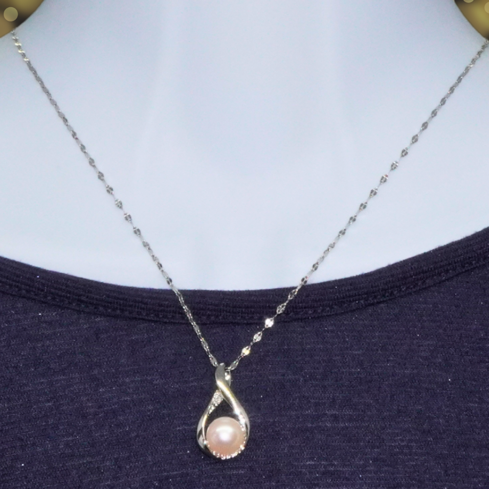 【大粒9mm淡水パールしずく型ペタルチェーン ペンダント】 7,821円