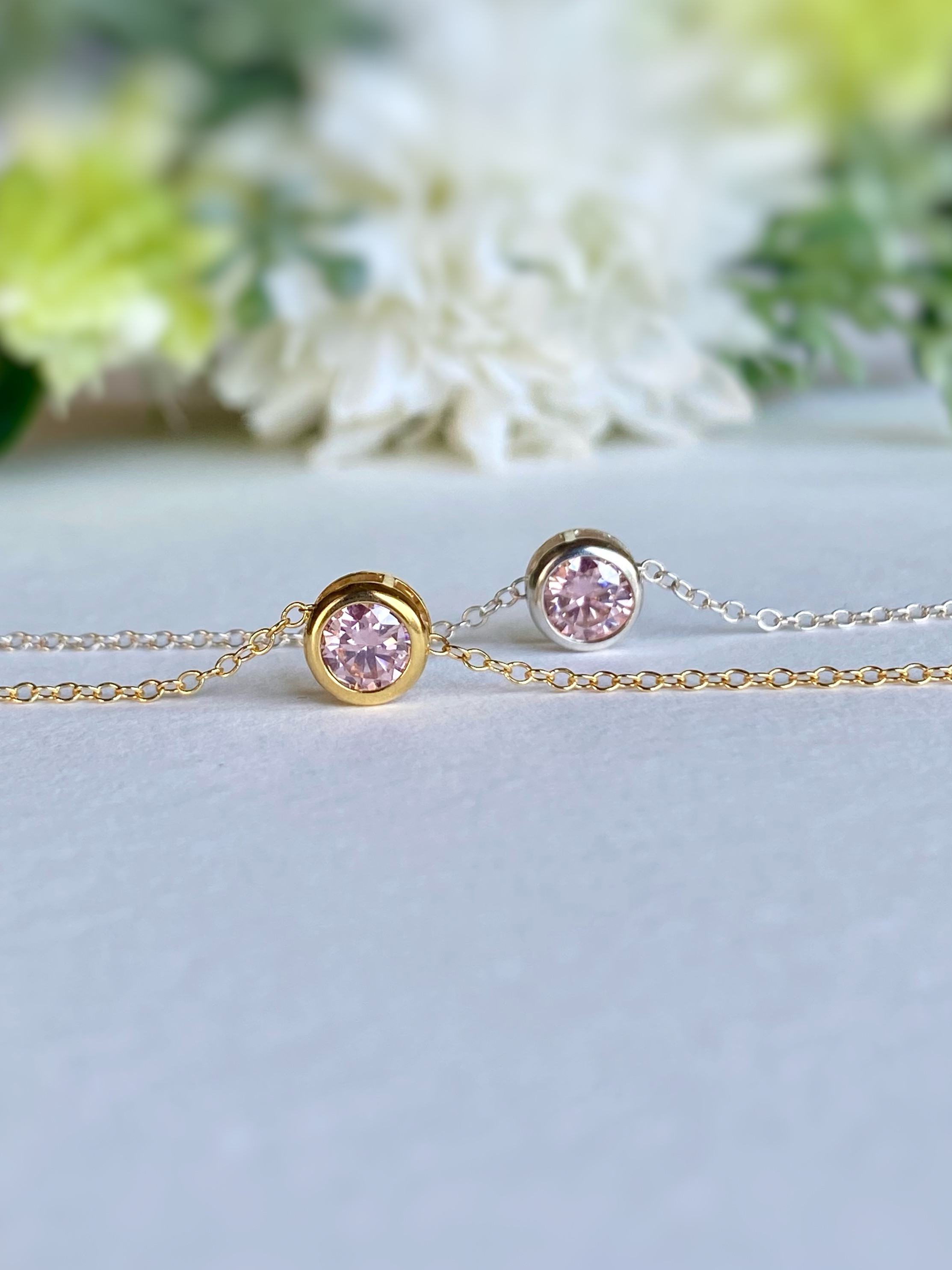 桜 モアサナイト 5mm ベゼルネックレス ピンク 14kgf/sv925 5,621円