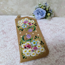 トールペイント小物 軽量メガネケース ループ付き ベージュ メガネ  