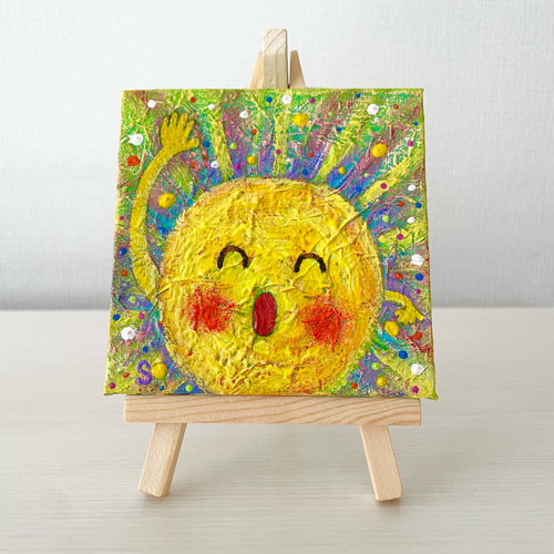 原画】【送料無料】小さい絵 アクリル絵の具 キャンバス 太陽