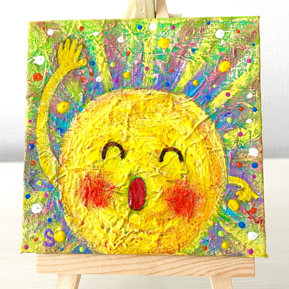 原画】【送料無料】小さい絵 アクリル絵の具 キャンバス 太陽