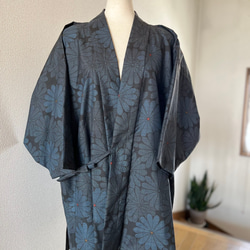 大島紬 着物リメイク 作務衣 古典花模様 横双 和のお洒落上衣