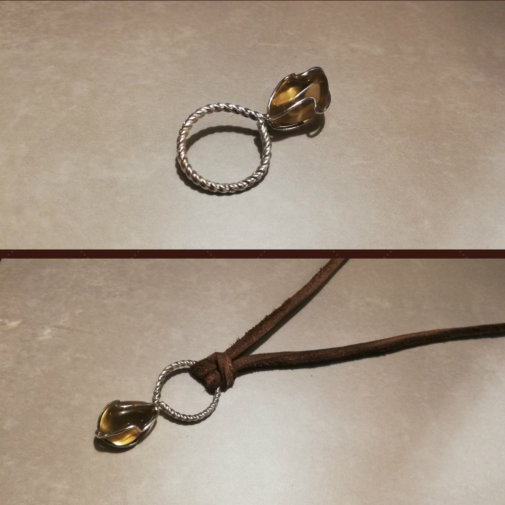 アンティークスプーンの石付きリメイクリング 2wayネックレス Yellow for レディース_0599