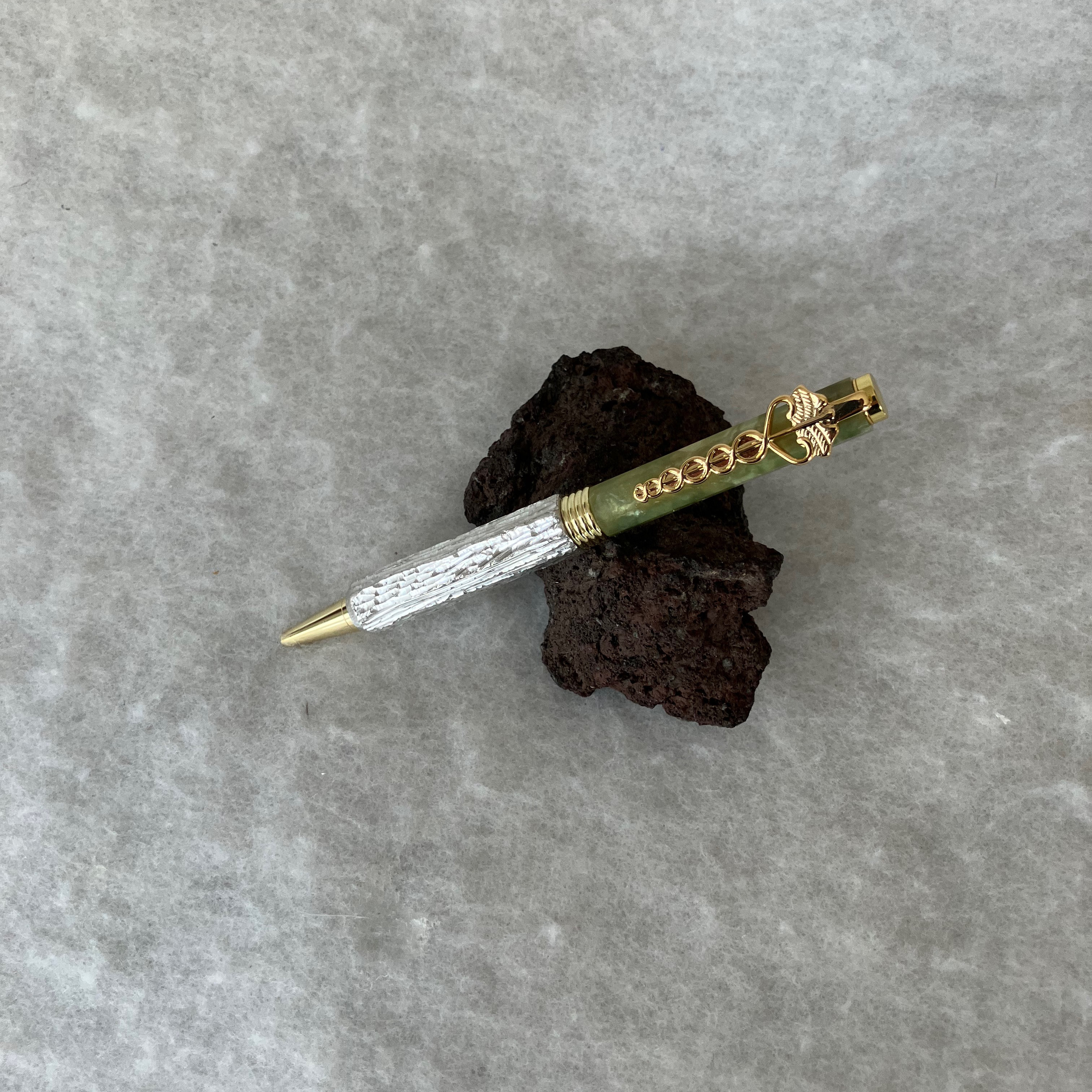 全錫 ボールペン  メディカルクリップ　彫刻刀仕上げ