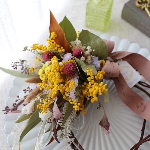 ミモザのスワッグ風リース リース Blue rose 通販 19086256｜Creema