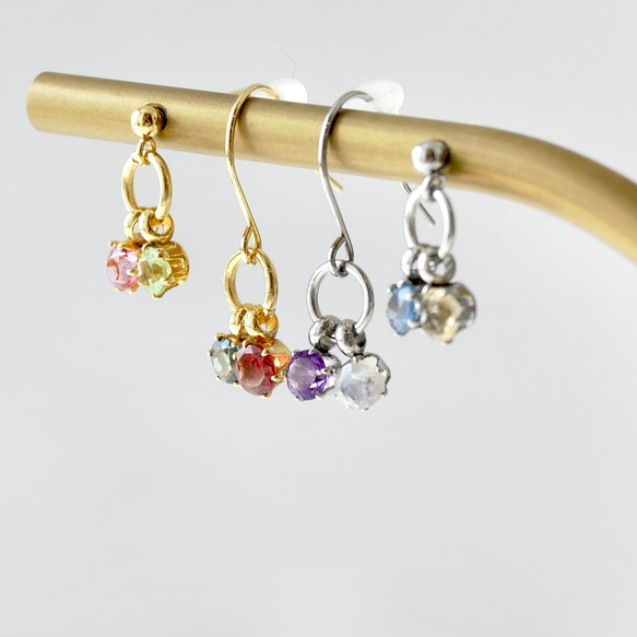 【選べる誕生石】愛おしい2人を想う天然石ピアスサージカルステンレス　シンプル　ギフト　二粒　母の日　セミオーダー 8枚目の画像