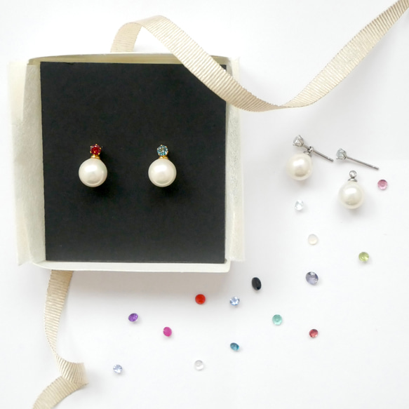 【選べる誕生石】愛おしい2人を想う天然石ピアスサージカルステンレス　シンプル　ギフト　二粒　母の日　セミオーダー 16枚目の画像