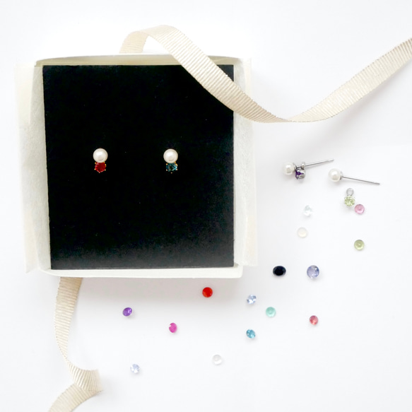 【選べる誕生石】愛おしい2人を想う天然石ピアスサージカルステンレス　シンプル　ギフト　二粒　母の日　セミオーダー 15枚目の画像