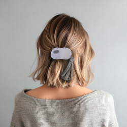 【瞳が選べる】猫のバレッタ /  グレー 12枚目の画像