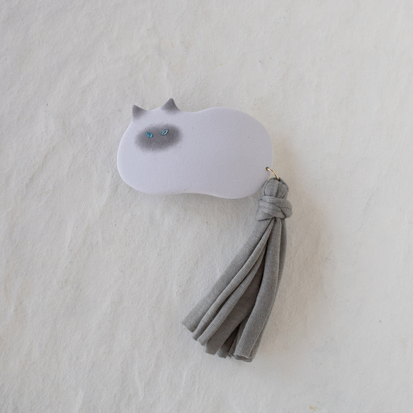 【瞳が選べる】猫のバレッタ /  グレー 6枚目の画像