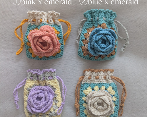 バラのかぎ編みポーチ / コットン ハンドメイド かぎ針編み フラワー