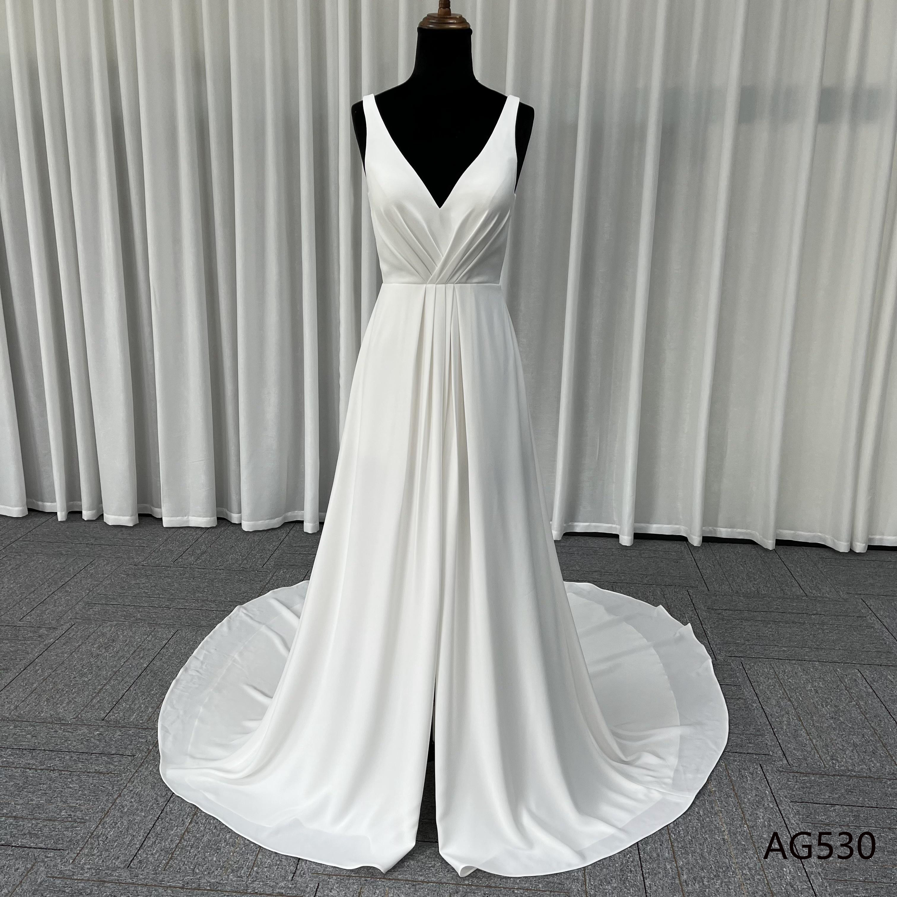 シンプル　チャック　くるみボタン　vネック　高品質　袖無し　トレーン　上品　お色直し　胸フリル　ブライダル二次会前撮り