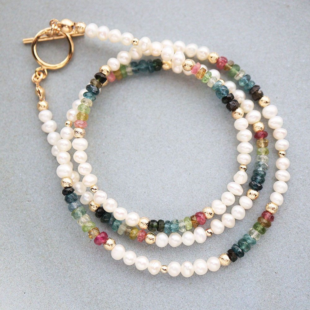 14KGF マンテル ベビーパール＆トルマリンネックレス