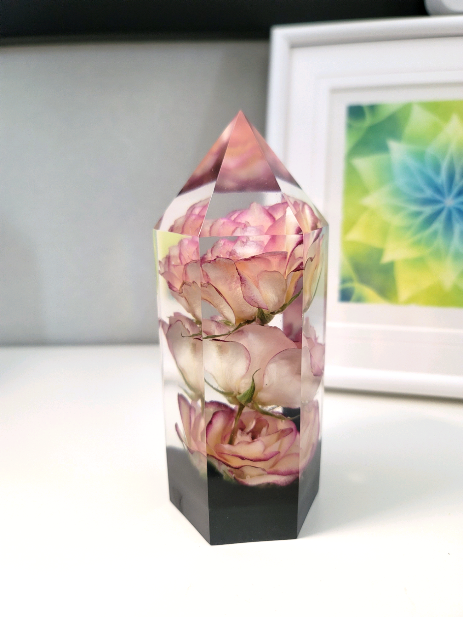 バラ/インテリア小物/薔薇/花/固まるハーバリウム/植物標本/鉱石型 直径5.5センチ 高さ15センチ