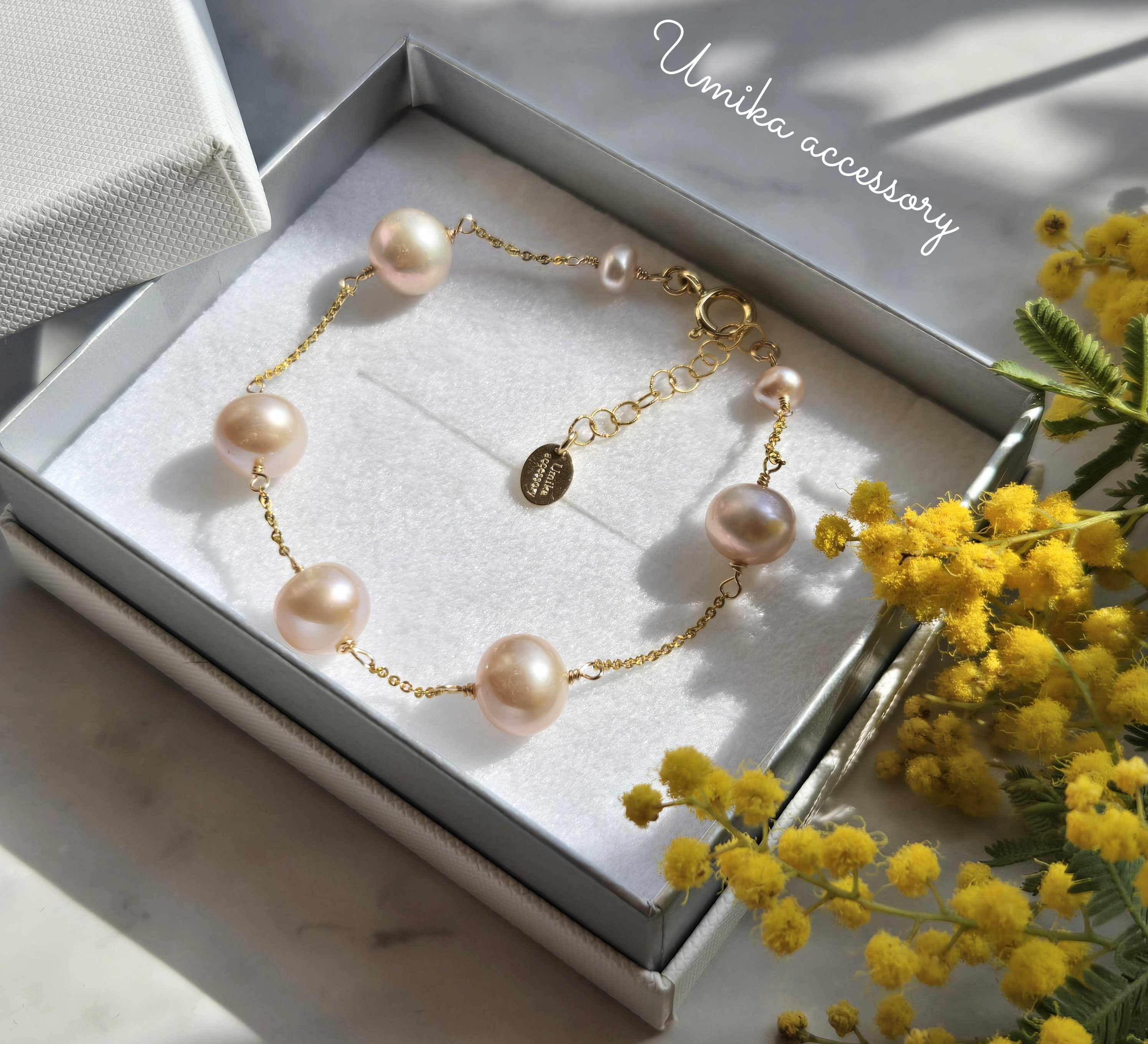 ～blooming ～ほんのり桜色のエジソンパールブレスレット14kgf