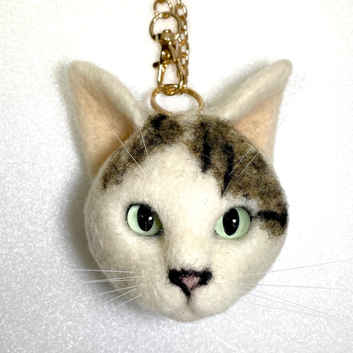 キジ白猫の猫バッグチャーム903 羊毛フェルト 羊毛フェルト猫 きじしろ