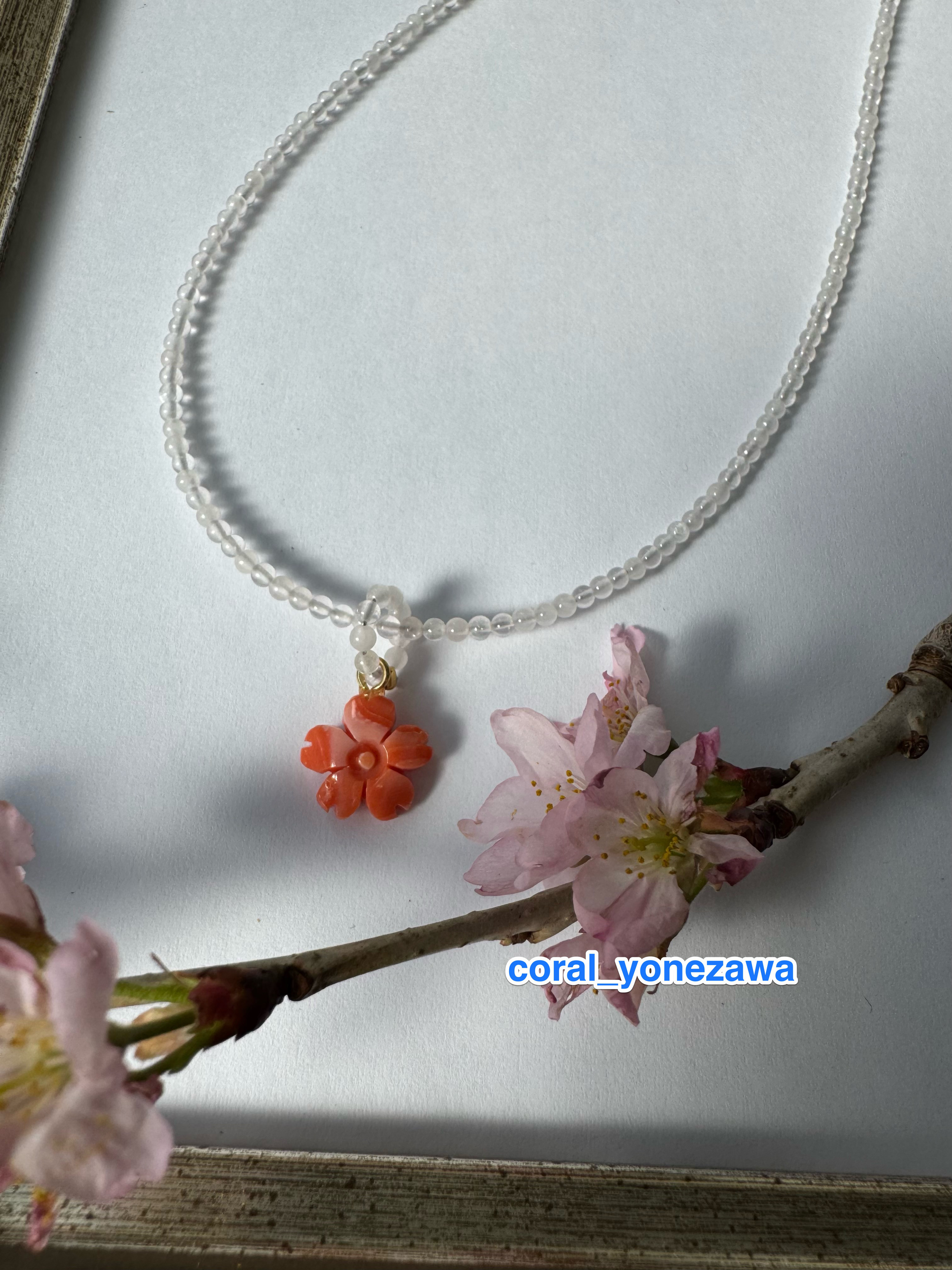 祝❀︎開花宣言　高知県産モモイロサンゴ　桜ネックレス