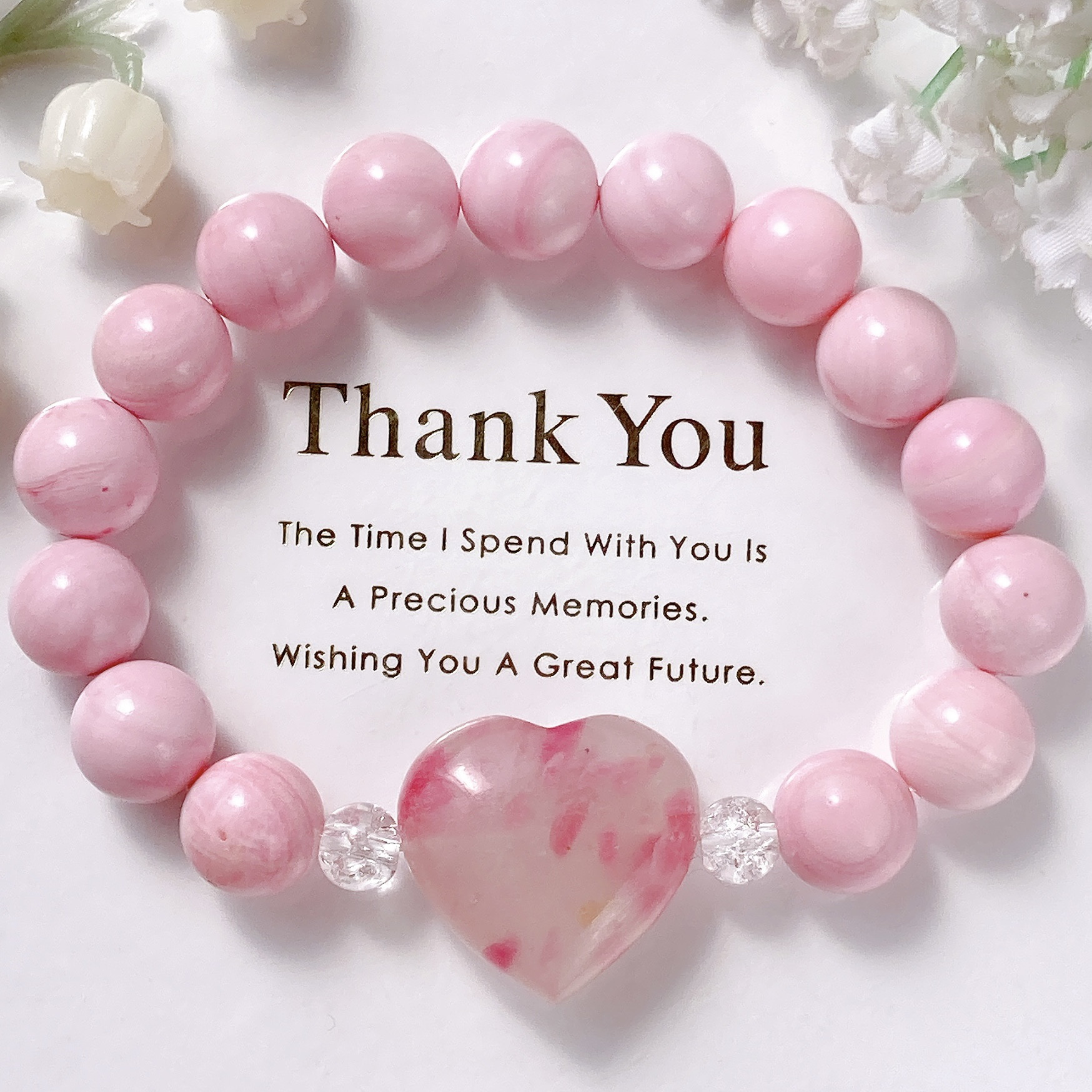 大粒ロードナイトシリカハートちゃんピンクシャコガイ天然石ブレスレット