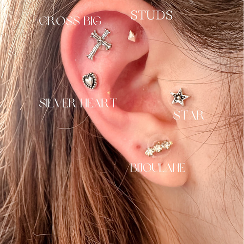耳つぼジュエリーシール 金属アレルギー対応 シルバー クロス 星