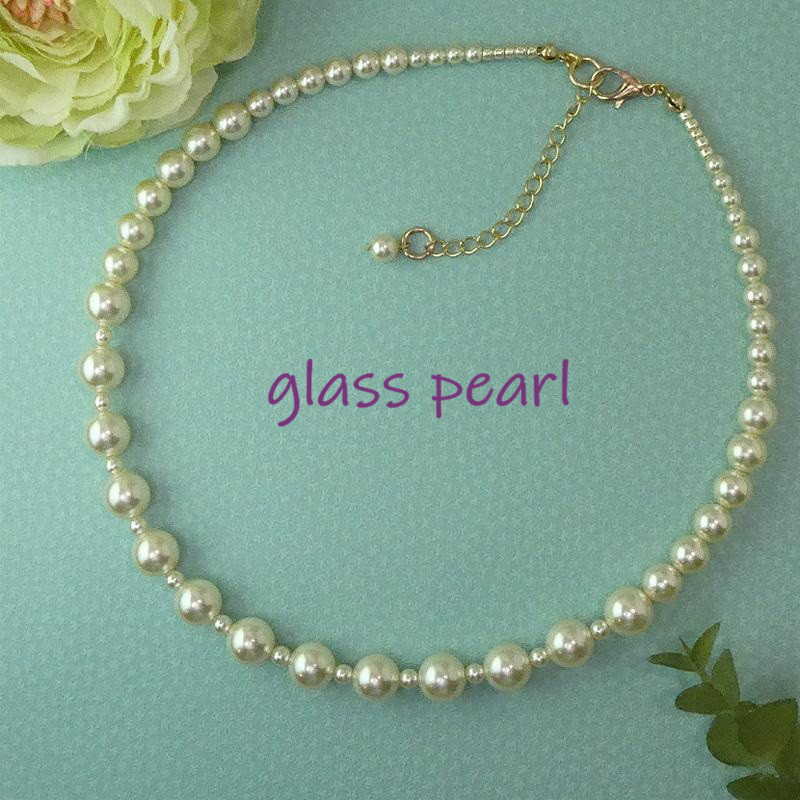 ガラスパール チョーカー「シャインキスカ」　ショートネックレス　パール　セレモニー　母の日ギフト　個性派セレモニー