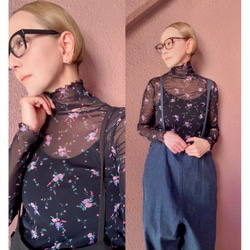 RATA❤️M＆L❤️型崩れしにくい高収縮のメローシアートップス❤️アンティークフラワー❤️レトロアイボリー❤️古着にも 14枚目の画像