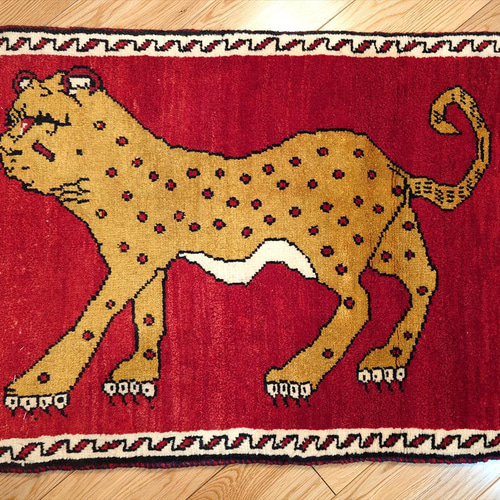 OLD ルリバフト ペルシャギャッベ 156×106cm ペルシャ オールドギャッベ 15年アマレバフト ラグ 87x63㎝ ヒョウ