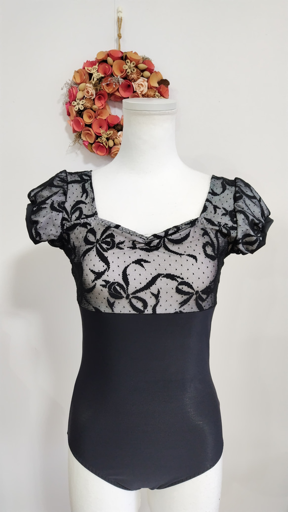 娘役風レオタード リボンのレースが可愛い黒 ふんわり