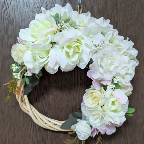 白バラハーフムーンリース (アーティフィシャルフラワー) リース 花