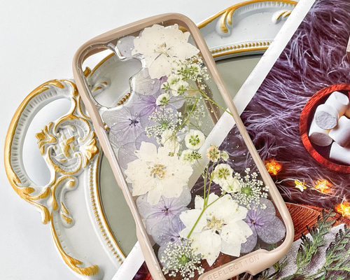 Tiaraページ★押し花ケース 紫陽花iFace風押し花スマホケース iPhoneのみ対応 手帳型