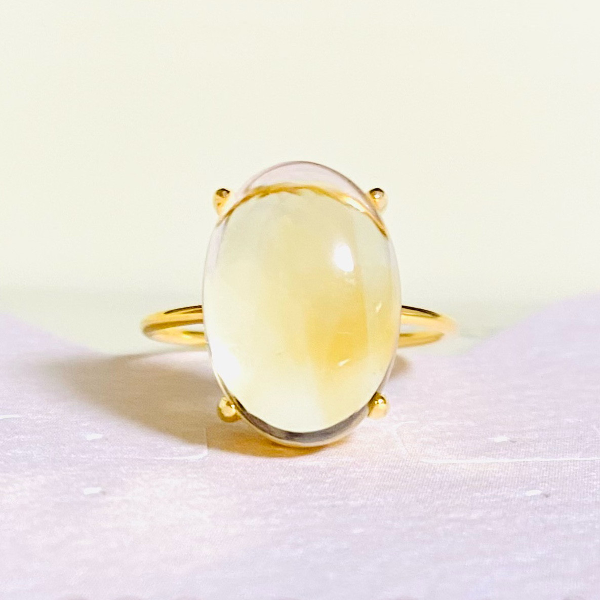 再販　宝石質シトリンAAA  大粒　リング11号　オーバル カボションブラジル産　天然石